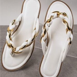 Elegant White and Gold Braided Sandals